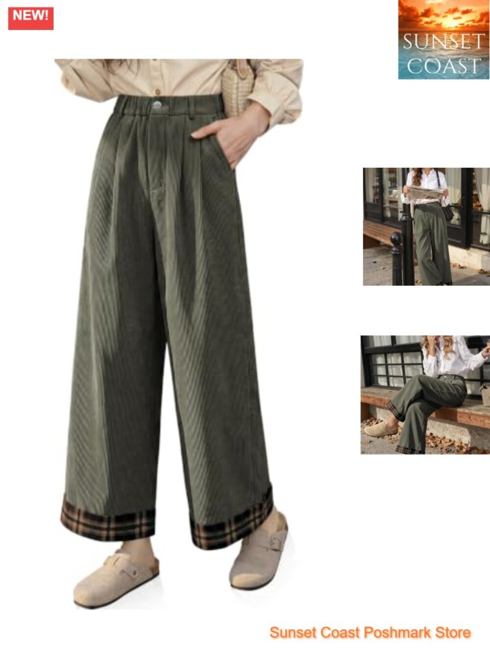 Wide Leg Corduroy Pants High Rise Pleated Palazzo Trousers